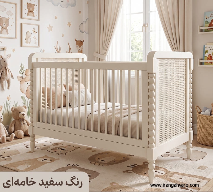 تخت نوزاد چوبی حصیری مدل آرتا خراطی‌شده