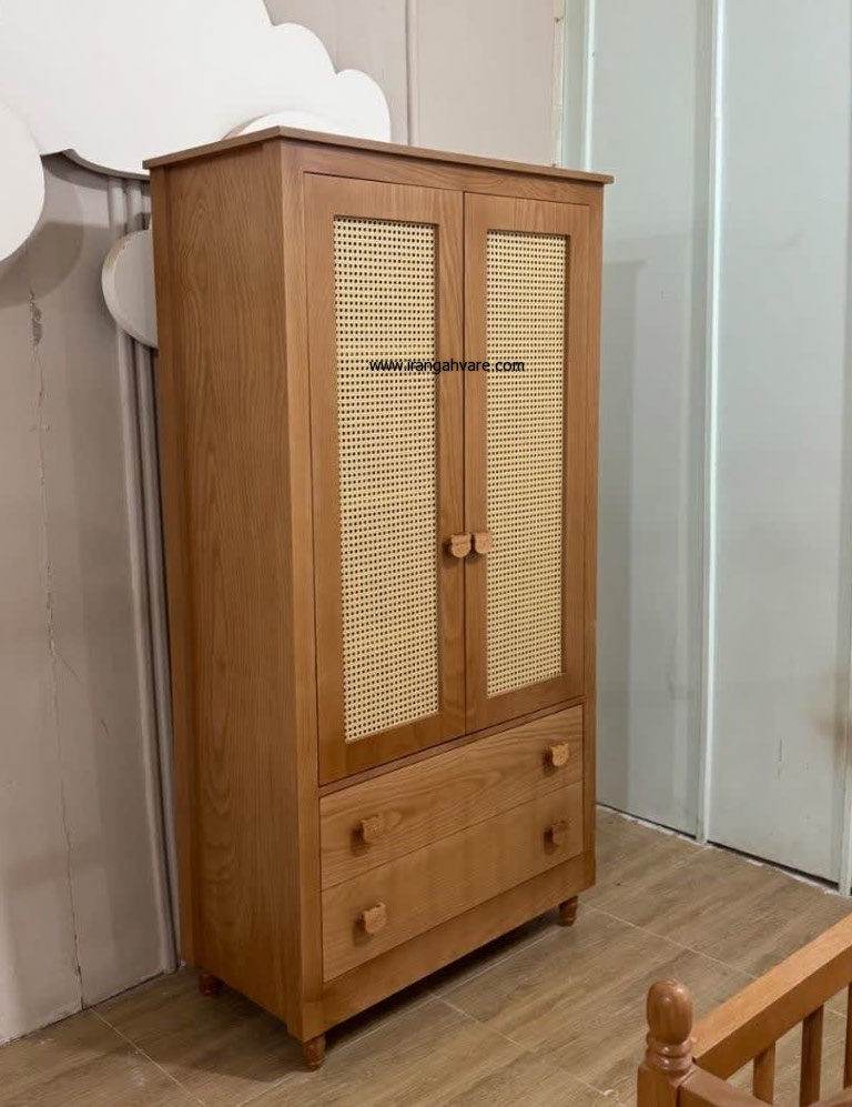 کمد ایکیایی چوبی حصیری  با دو کشو  ساده
