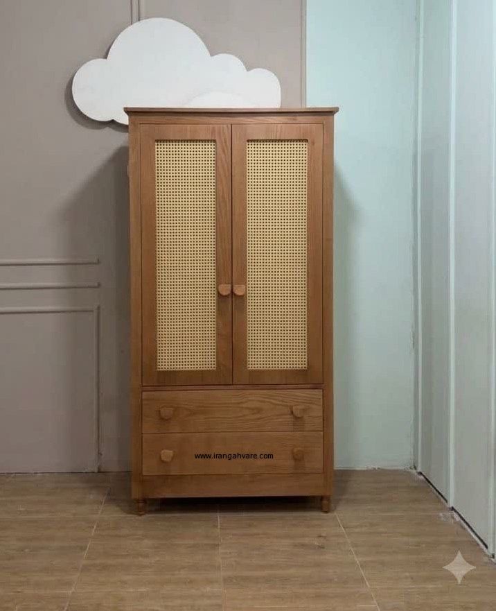 کمد ایکیایی چوبی حصیری  با دو کشو  ساده